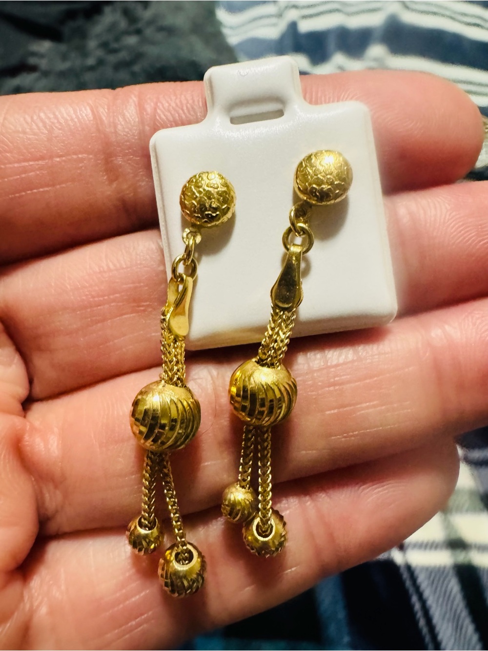18K/750 Gold Dangle Ball Drop Earrings 3.9 grams